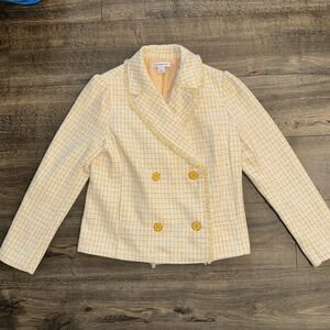 Liz Claiborne Tweed Coat Jacket Woman's Sz 4(M) Yellow Work Career Blazer Preppy